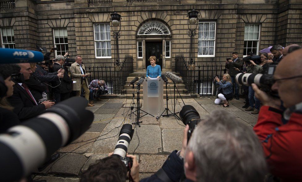 Nicola Sturgeon giving a press conference after the Brexit vote
