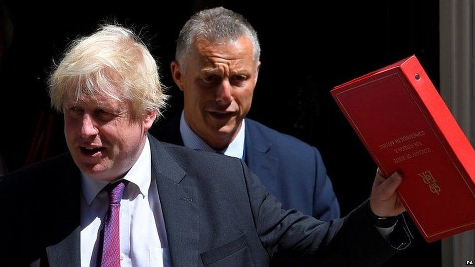 Boris Johnson emerging from Downing Street