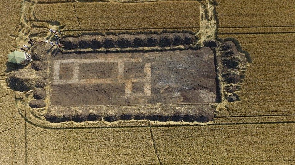An aerial view of the excavation site at Crowland