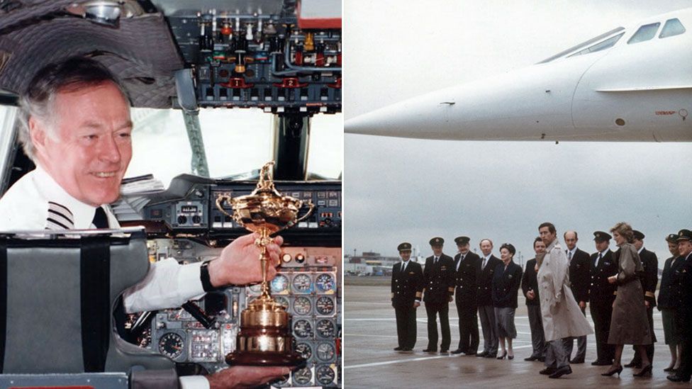 Concorde captains with the Ryder Cup and Prince Charles and Princess Diana