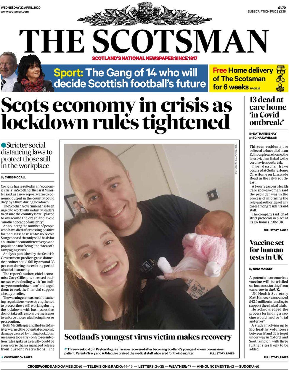 Scotland S Papers Economic Despair And Vaccine Hope Bbc News