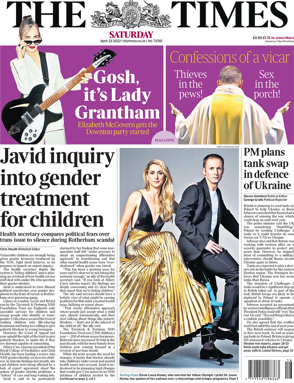The Times front page 23 April 2022
