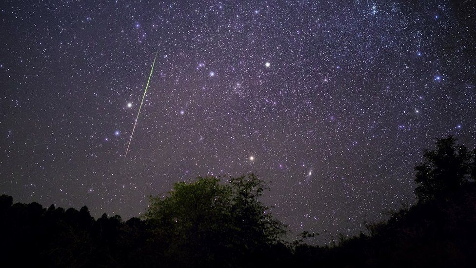 A meteor is seen above Payson, Arizona, during the Leonid shower