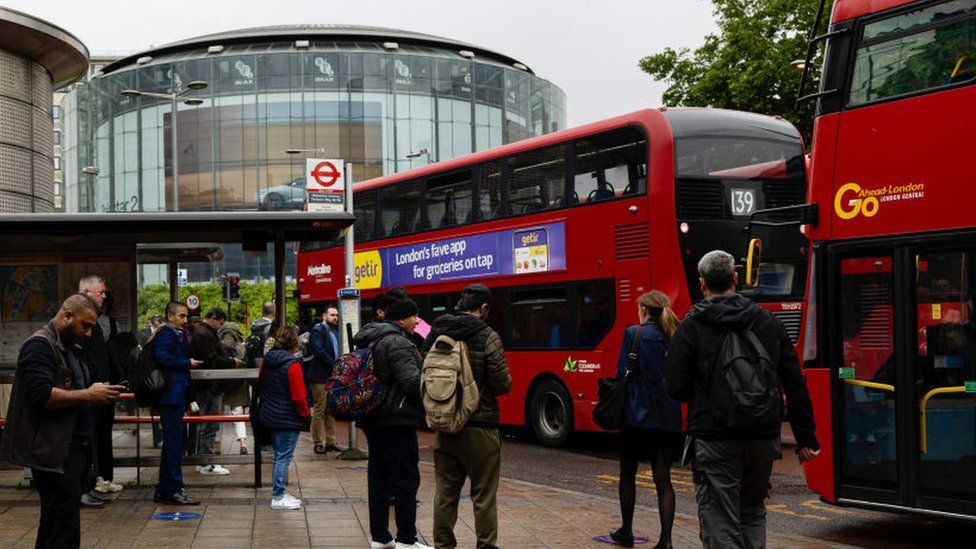 People queuing for a Go-Ahead bus in Waterloo