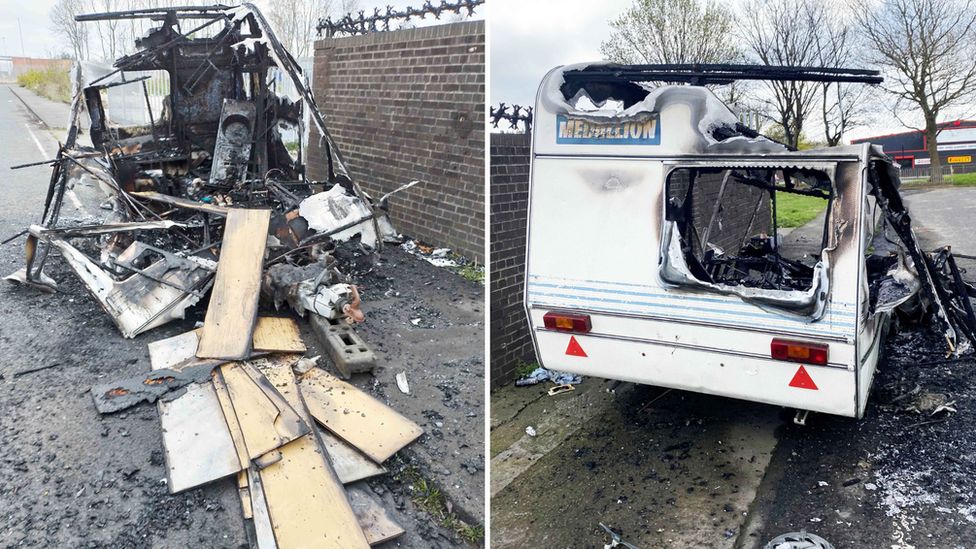 Burnt out caravan