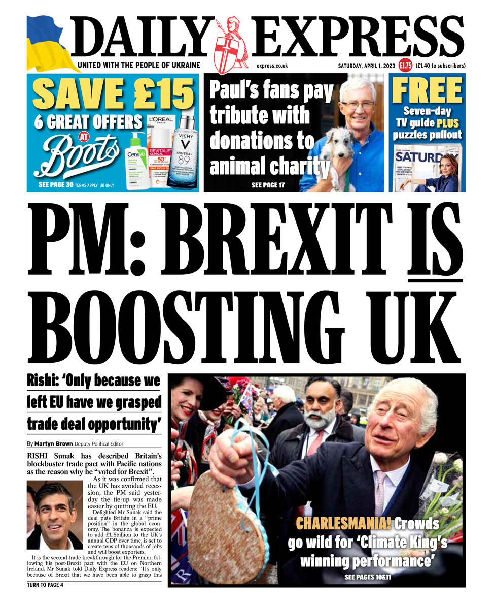 Front page of the Daily Express for 1 April