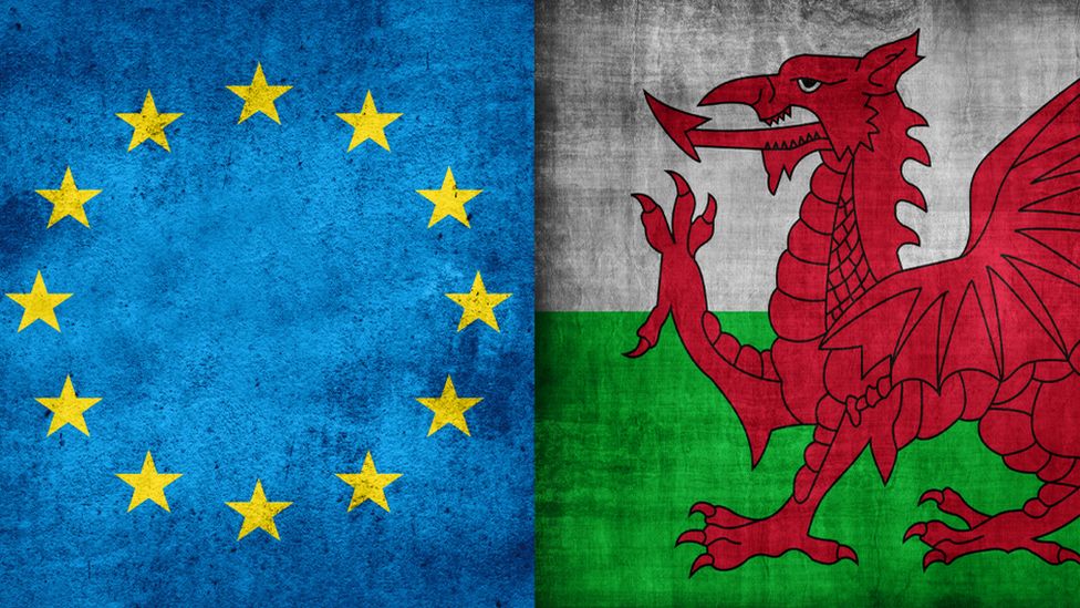 European Union and Welsh flags