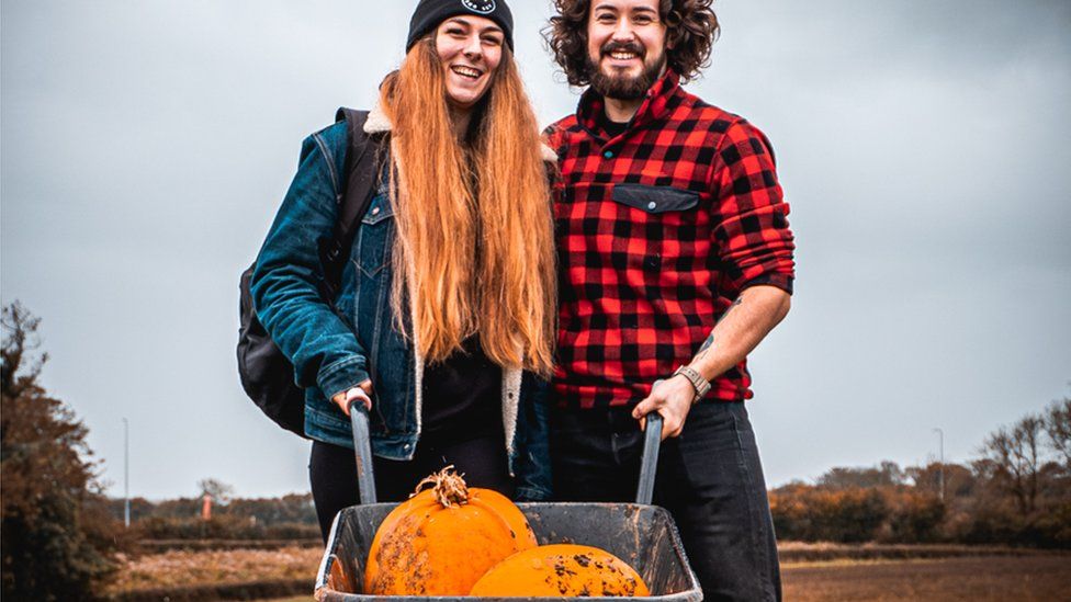 Taylor and Katie pumpkin picking