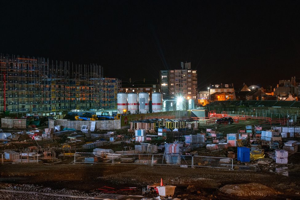 Building site at night