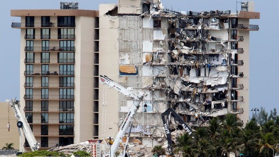 The partially collapsed the Champlain Towers South building in Surfside, Florida