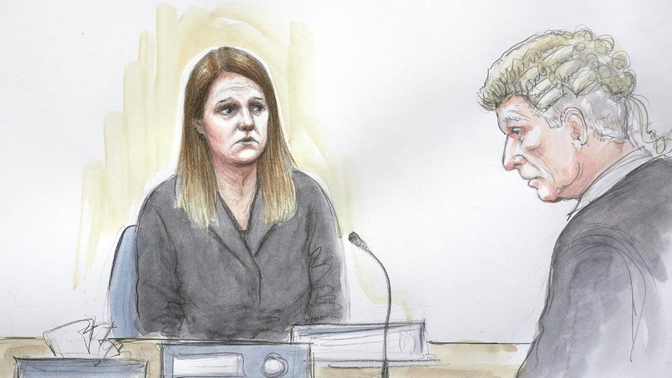 Court drawing showing Lucy Letby giving evidence at Manchester Crown Court