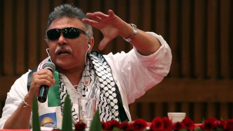 File picture showing Seuxis Pausias Hernandez Solarte, alias Jesus Santrich, during a press conference on 1 December 2017