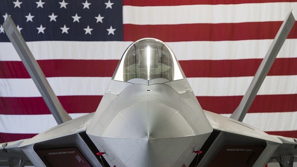 A US Air Force Lockheed Martin F-22 Raptor stealth fighter aircraft