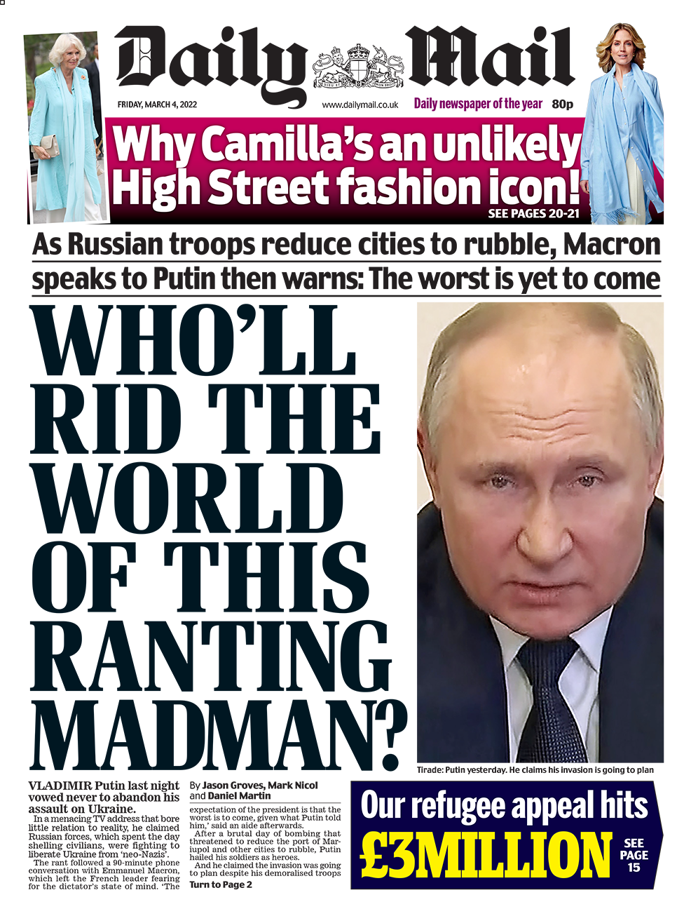Daily Mail front page 04/03/22