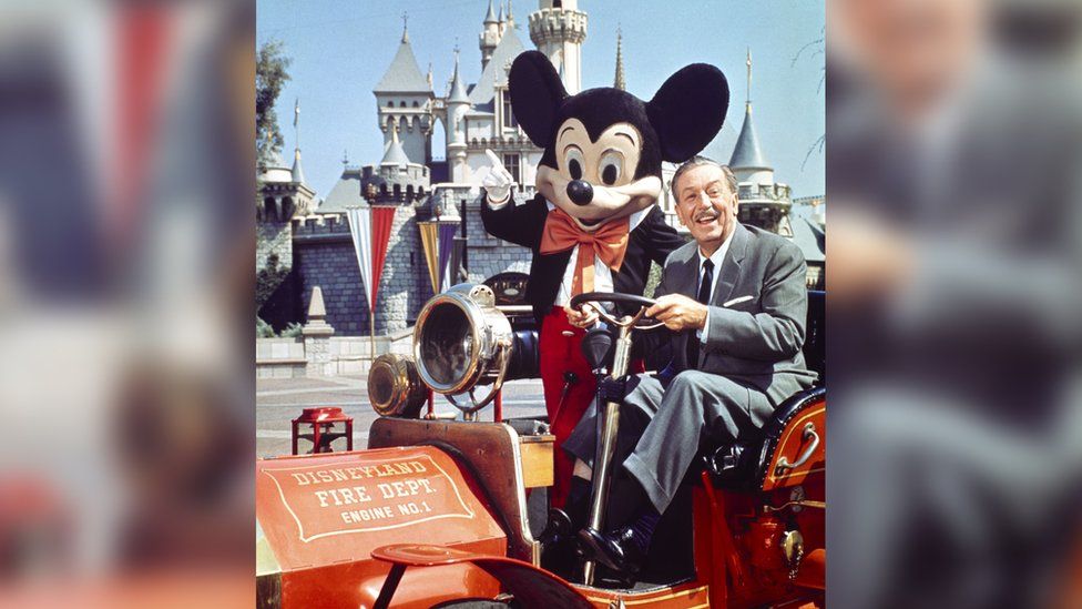 Walt and Mickey at Disneyland in 1966.