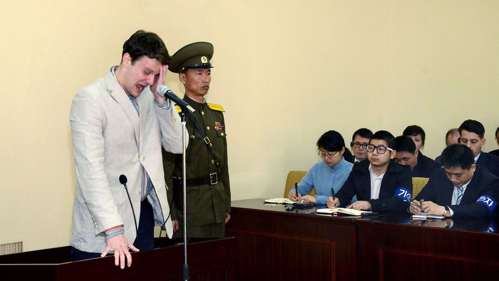 US student Otto Frederick Warmbier at his trial in Pyongyang