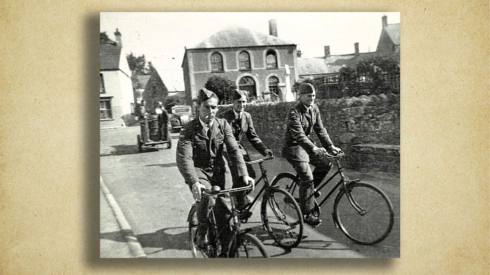 Airmen on bicycles