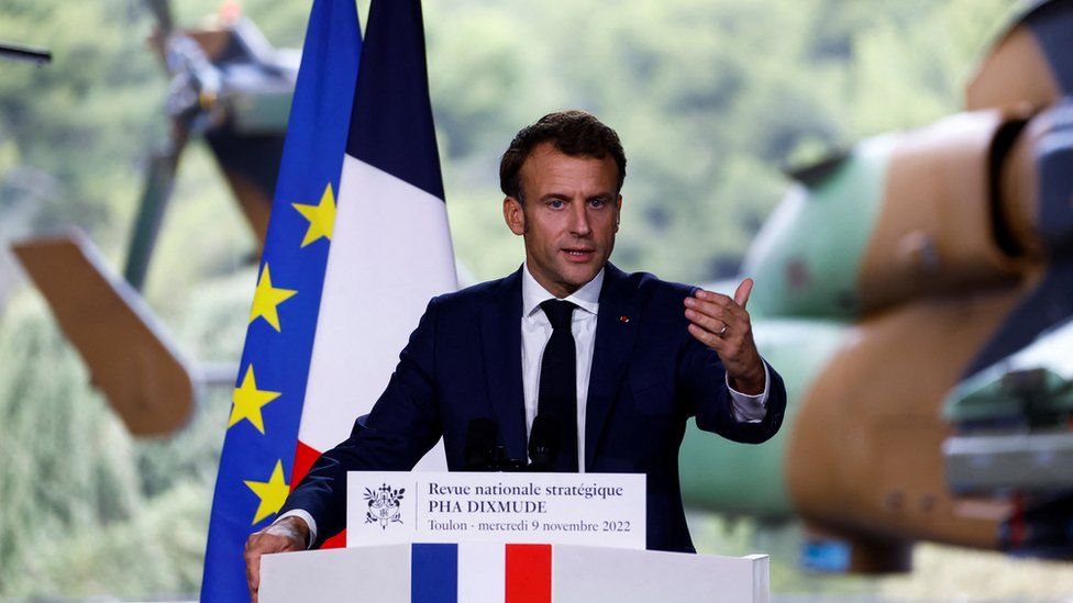 French President Emmanuel Macron delivers a speech on defence strategy in Toulon