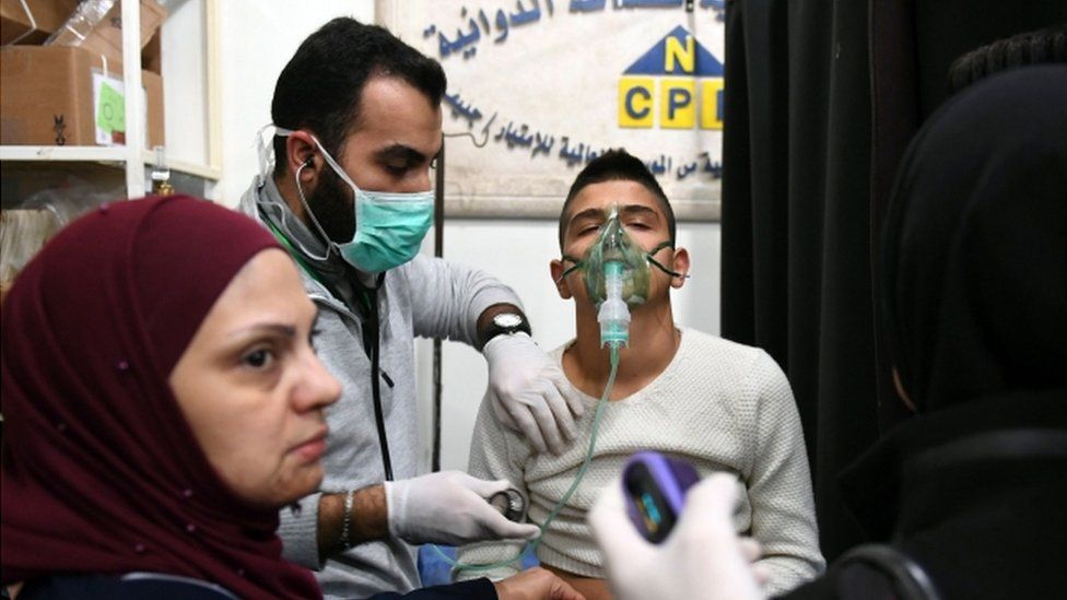 A Syrian boy receive treatment at a hospital in Aleppo on 24 November 2018