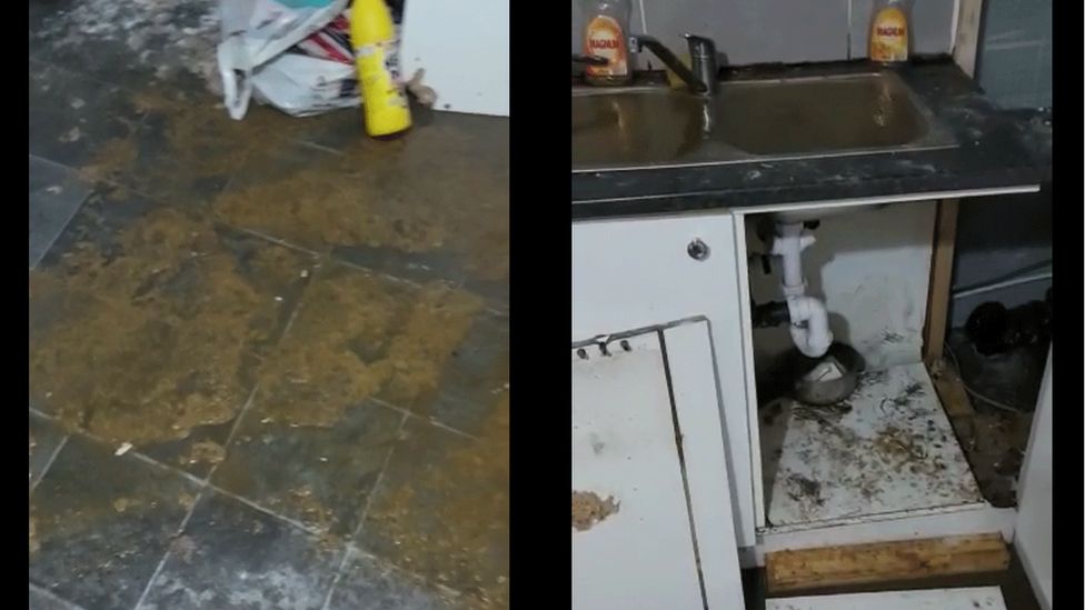 Sewage in a kitchen in Manchester