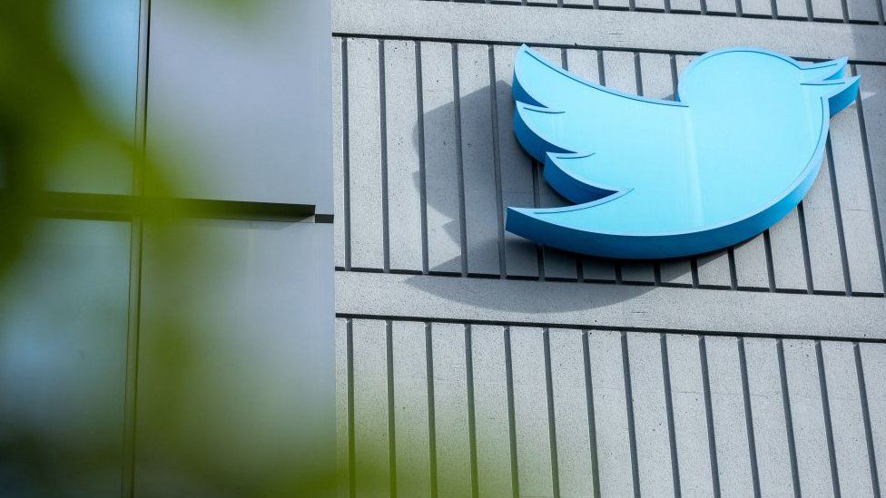 Sign on the exterior of Twitter headquarters in San Francisco, California