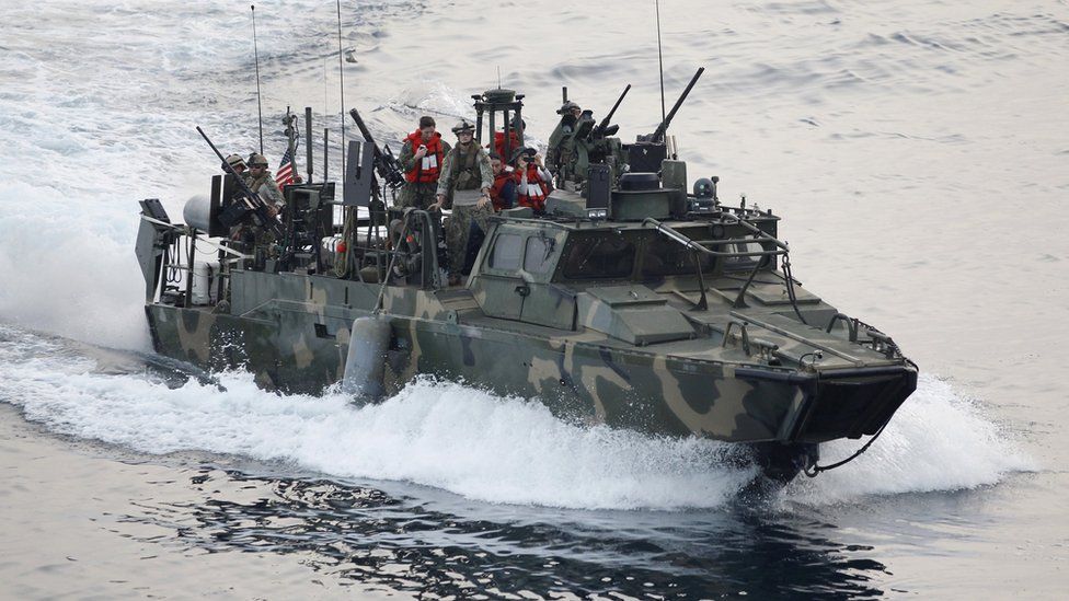 A US riverine patrol boat operates in the Gulf
