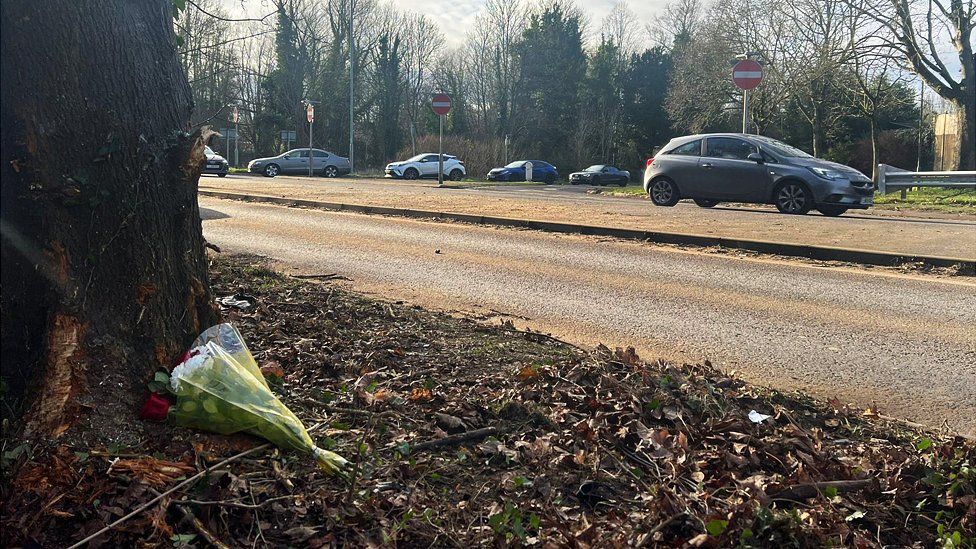 Flowers left at scene of crash in Hitchin
