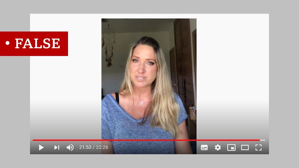 Screenshot of the video with Carrie Madej, who is talking into a camera about vaccines. We labelled the video "false"