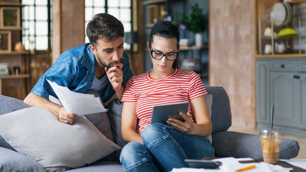 Couple looking at computer screen