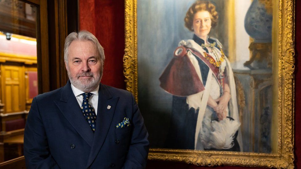 Timothy Le Cocq and portrait of HM Queen