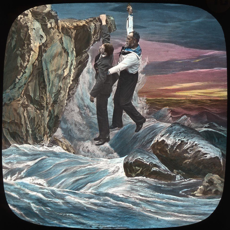 This painting shows how HM Coastguard rescues happened in the 19th Century