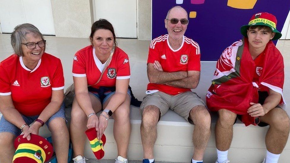 Jan, Becky and Eric Green and Harri Postlethwaite in Qatar