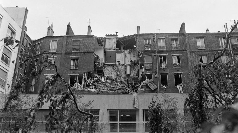 The bomb at the Le Pen flat in Paris ripped open the entire front of the building in 1976