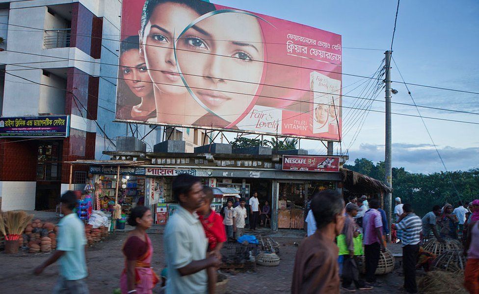 A large billboard advertising skin lightening cream in Jessore, Bangladesh.