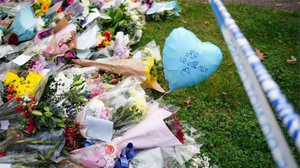 Flowers left at the scene near Belfairs Methodist Church