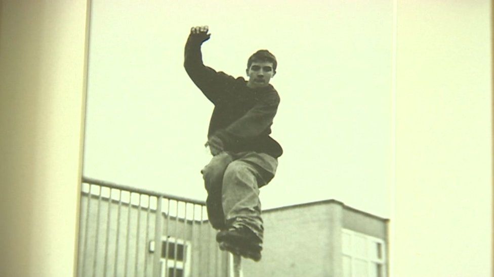 Tim White rollerblading when he was younger