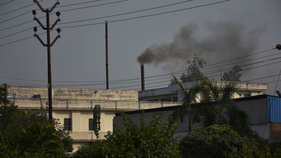 Smoke rising out of a factory on October 10, 2017 in Ghaziabad, India.