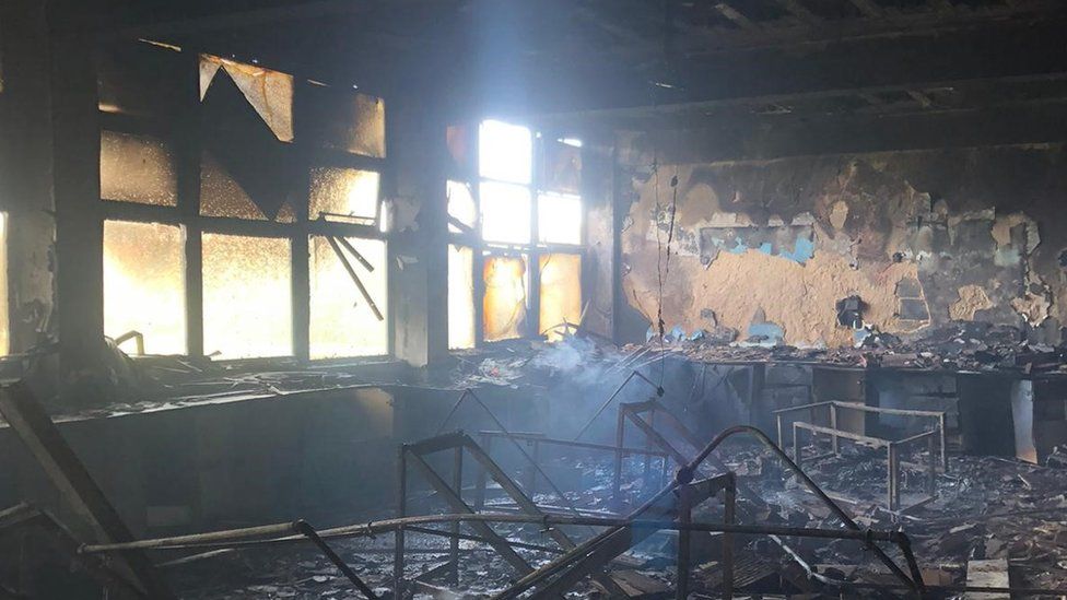 The inside of a burnt out Kempston derelict school