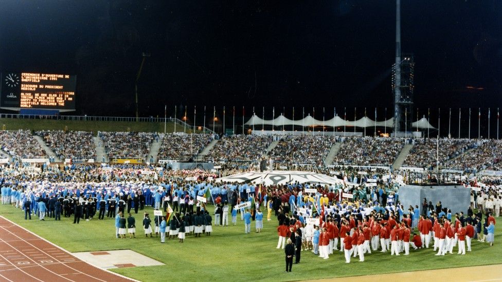 Teams from different countries participate in the opening ceremony