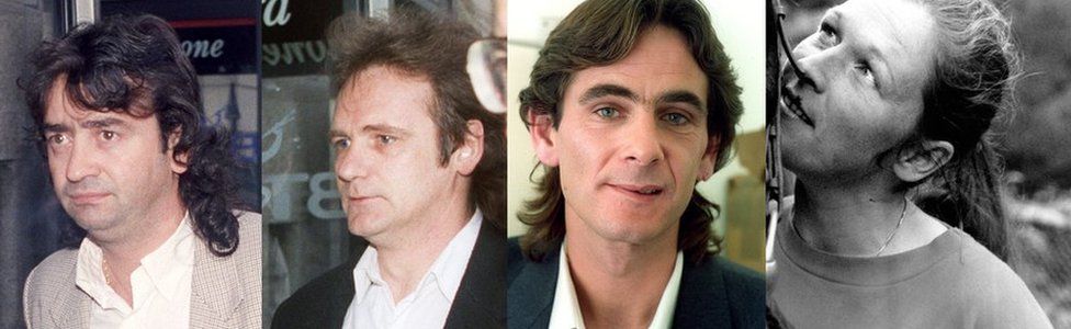 (L-R) Gerry Conlon (1991), Patrick Armstrong (1991), Paul Hill (1989), Carole Richardson (1989)