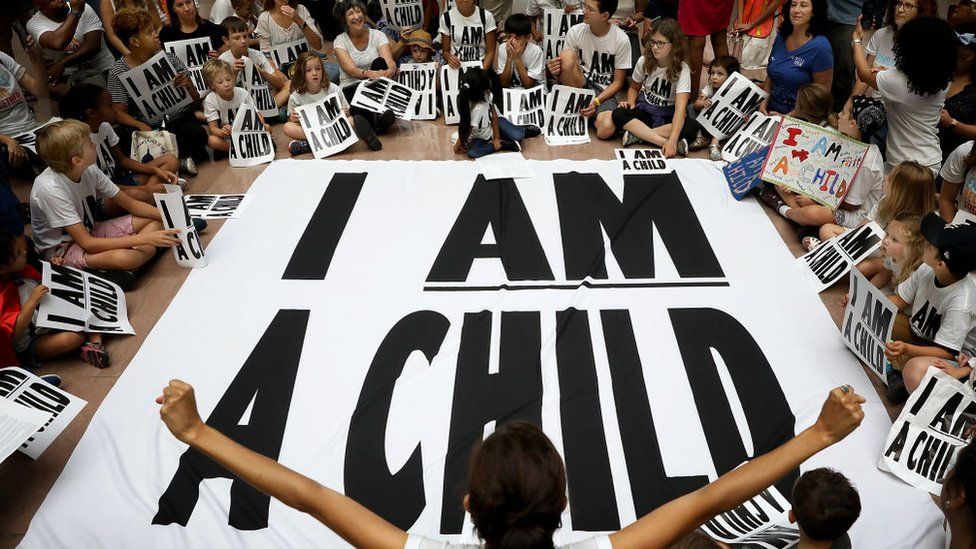 Una protesta contra la separación de familias en Estados Unidos en la que participaron menores de edad estadounidenses. 26 de julio de 2018. En Washington DC.