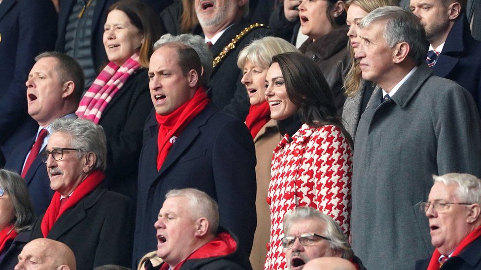 Prince and Princess of Wales in the stands at Principality Stadium, Cardiff