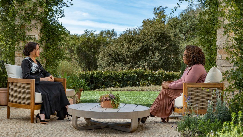 Meghan, Duchess of Sussex speaking to Oprah Winfrey