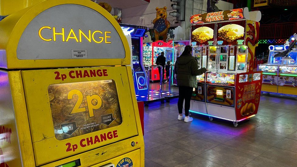 Weston Pier amusement arcade showing brightly-coloured machines