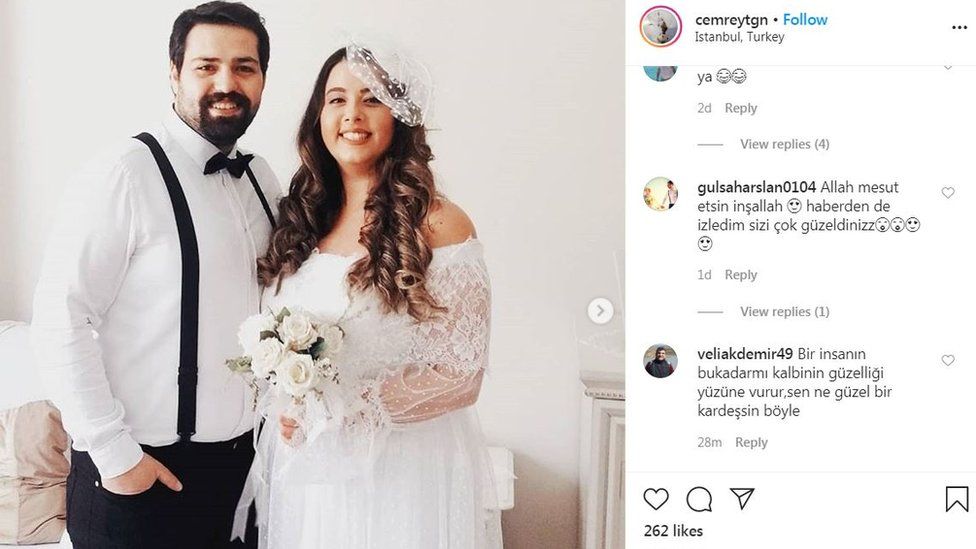 Instagram post with the couple's wedding picture