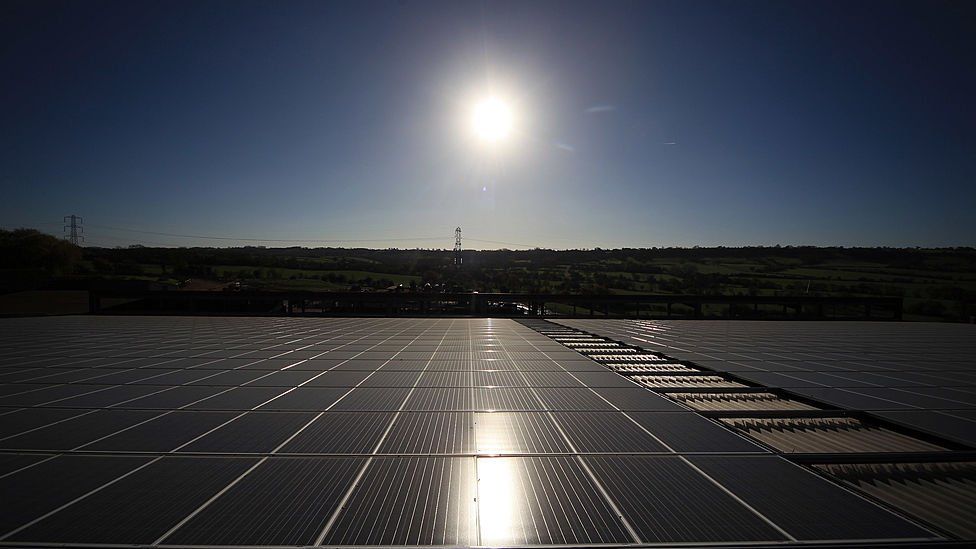 Solar panels at Worthy Farm, Somerset