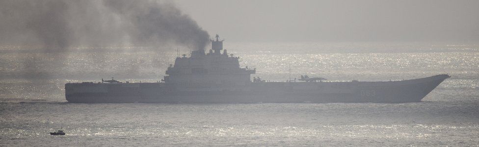 Russia's Admiral Kuznetsov aircraft carrier in the English Channel on 21 October 2016