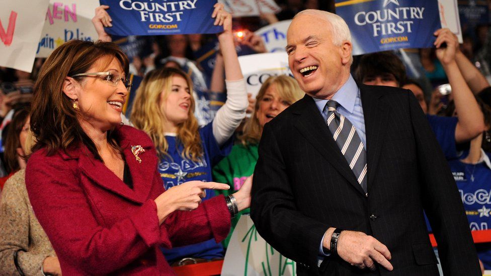 Republican presidential candidate Arizona Senator John McCain and his vice presidential candidate Alaska Governor Sarah Palin l