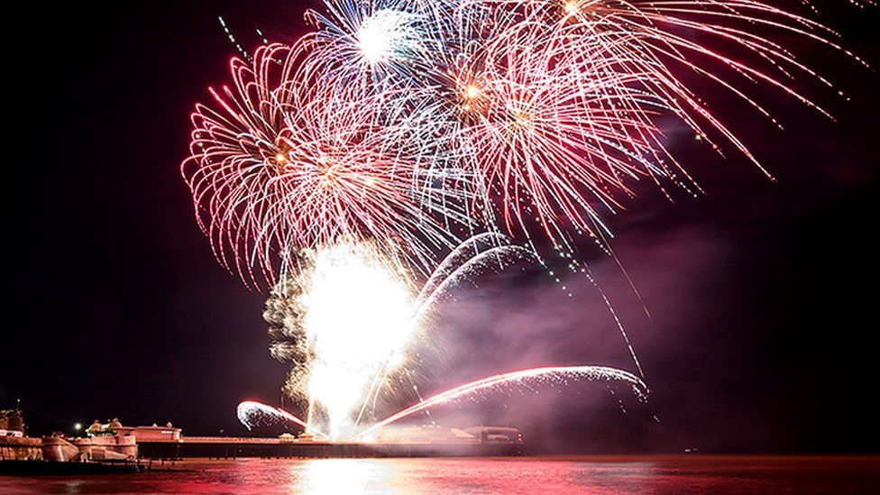 Fireworks over Cromer Pier, New Year's Day 2022