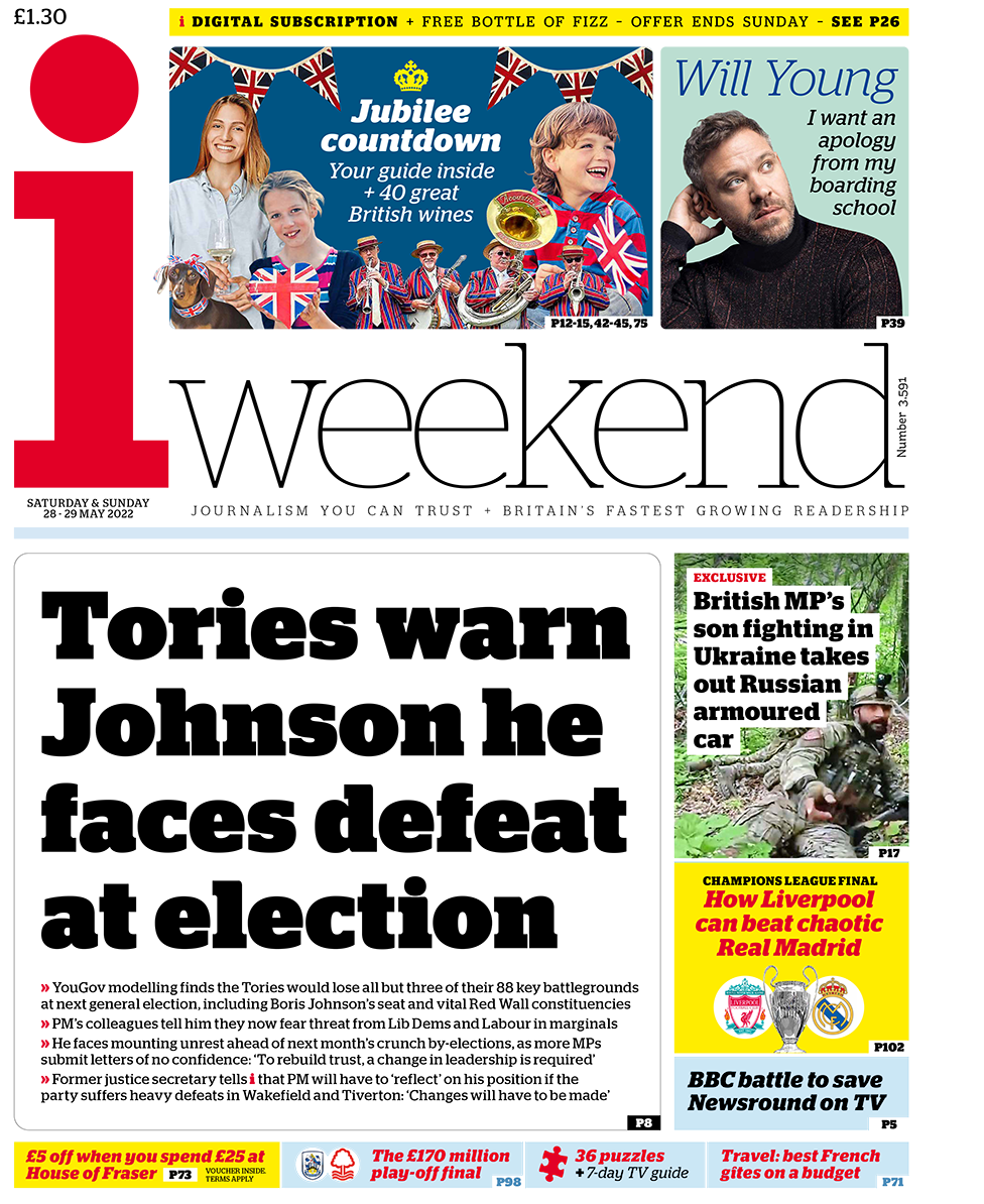 Заголовок i гласит: «Тори предупреждают Джонсона, что ему грозит поражение на выборах»